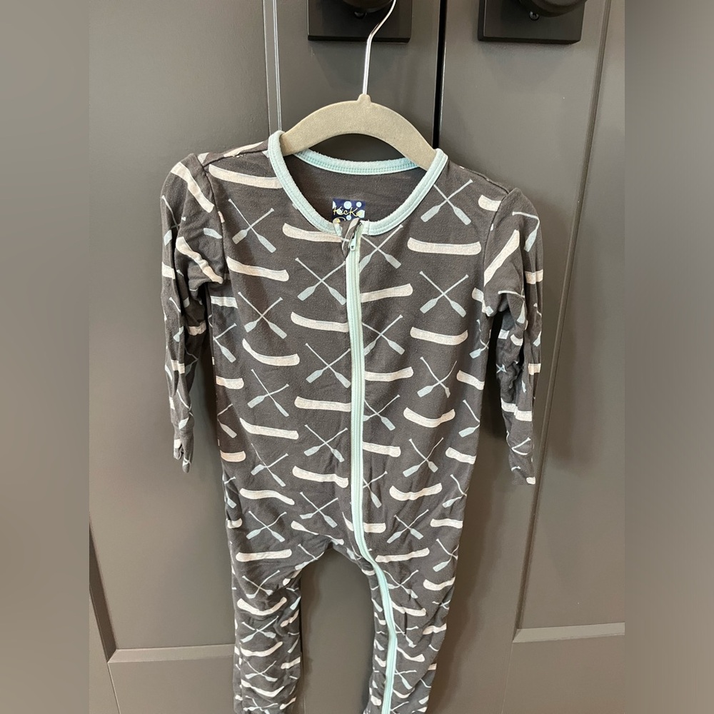 KicKee Pants coverall -  Stone Paddles and Canoe / Fishing Stripe